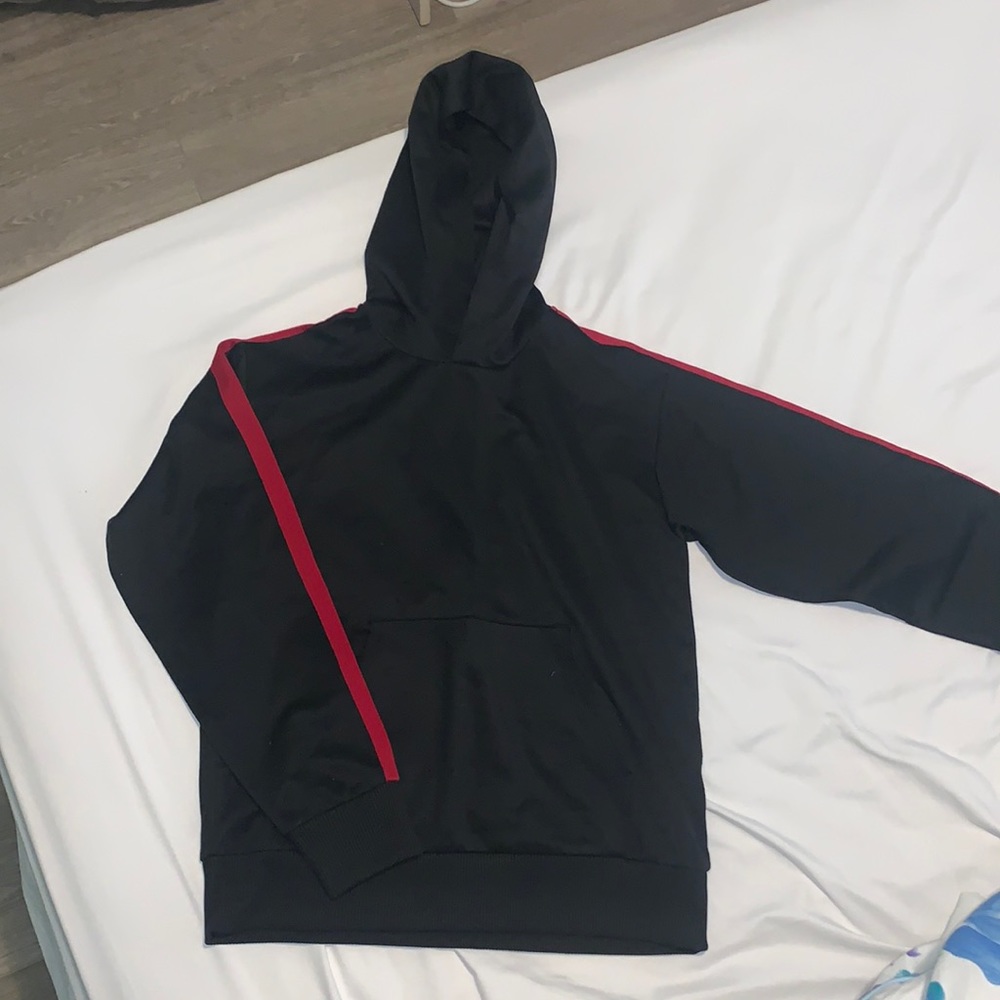 TNA BLACK WITH RED STRIPE SILK HOODIE